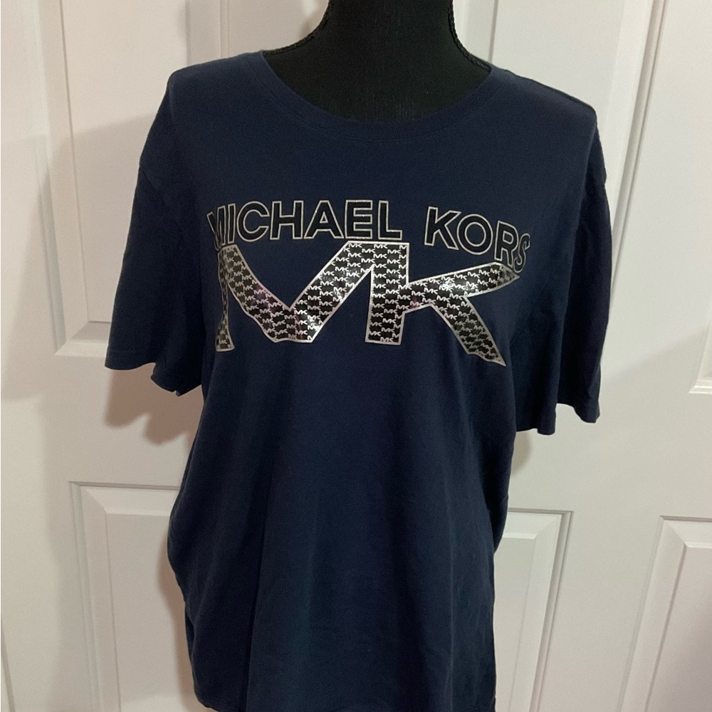 Michael Kors L Navy Tee with Metallic Logo